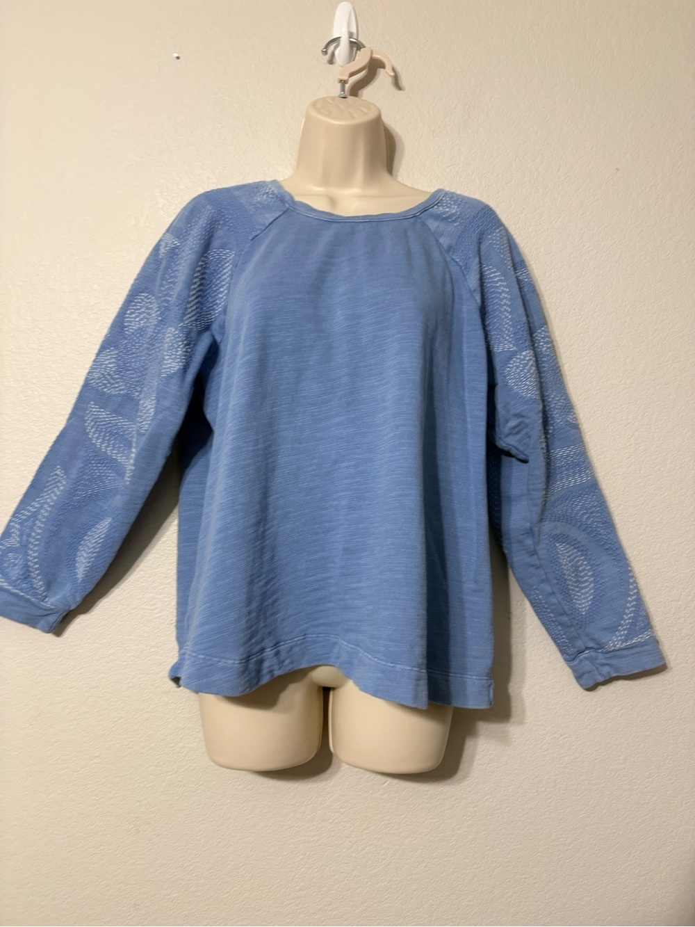 Pure Jill Organic Cotton Lightweight Blue Terry Cloth‎ Sweatshirt Embroidered L